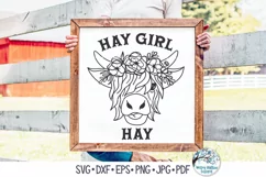 Hay Girl Hay Highland Cow with Flowers SVG Product Image 2