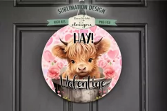 Hay Valentine Highland Cow Round Sublimation Design Product Image 1