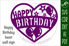 Happy birthday heart laser cut wall sign Product Image 4