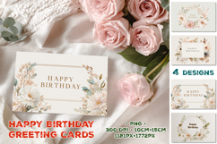 Elegant Happy Birthday Printable Greeting Cards with Flowers Product Image 1