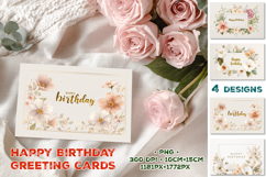 Elegant Happy Birthday Printable Greeting Cards with Flowers Product Image 1
