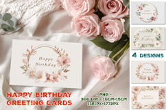 Elegant Happy Birthday Printable Greeting Cards with Flowers Product Image 1
