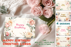 Elegant Happy Birthday Printable Greeting Cards with Flowers Product Image 1