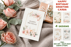 Elegant Happy Birthday Printable Greeting Cards with Flowers Product Image 1