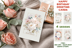 Elegant Happy Birthday Printable Greeting Cards with Flowers Product Image 1