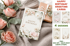 Elegant Happy Birthday Printable Greeting Cards with Flowers Product Image 1
