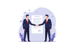 Two business professionals shaking hands in formal attire on Product Image 1