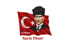 Illustration of Ataturk portrait, Turkish flag, and April 23 Product Image 1