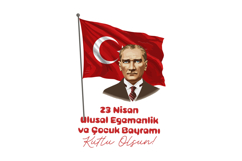 Illustration of Ataturk portrait, Turkish flag, and April 23 Product Image 1