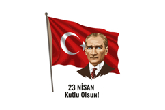Illustration of Ataturk portrait, Turkish flag, and April 23 Product Image 1