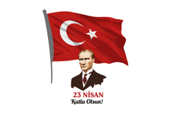 Illustration of Ataturk portrait, Turkish flag, and April 23 Product Image 1