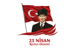 Illustration of Ataturk portrait, Turkish flag, and April 23 Product Image 1