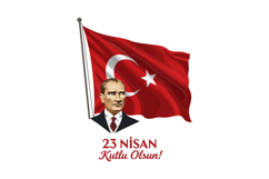 Illustration of Ataturk portrait, Turkish flag, and April 23 Product Image 1