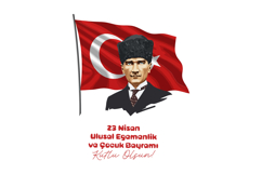 Illustration of Ataturk portrait, Turkish flag, and April 23 Product Image 1