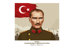 Illustration of Ataturk in military uniform, Turkish flag, a Product Image 1