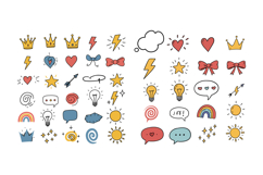 Colorful collection of hand-drawn icons featuring crowns, li Product Image 1