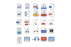 Document and media file icons in flat design style for digit Product Image 1
