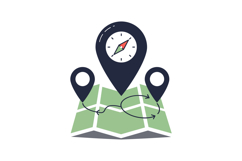 Map with navigation pins and a compass in a minimal flat des Product Image 1