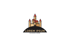 Castle with pointed roofs and a round base in flat vector ar Product Image 1