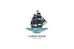 Detailed pirate ship sailing on stylized waves in flat vecto Product Image 1
