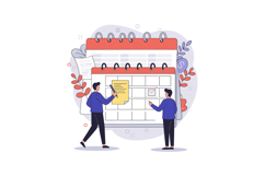 Two individuals planning their week in a detailed flat desig Product Image 1