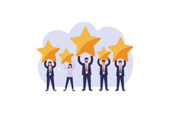 Business team celebrating success with large golden stars in Product Image 1