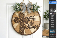 Easter Wall Round Sign Laser Cut | He Is Risen | Religion Product Image 1