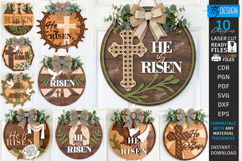 Wall Round Signs Laser Cut Bundle | He Is Risen | Easter SVG Product Image 1
