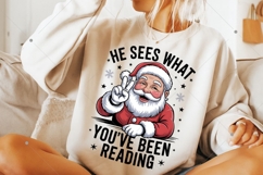 He Sees What You've Been Reading Santa Christmas PNG, Funny Product Image 6