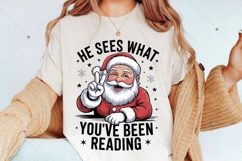 He Sees What You've Been Reading Santa Christmas PNG, Funny Product Image 2