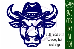 Bull head, Cowboy hat wall art sign, SVG file Product Image 4