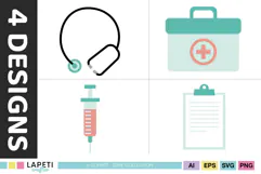 Healthcare clipart with essential medical equipment in pastel colors