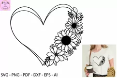 Sunflower Svg, Flower Heart Svg, Heart Svg Product Image 1