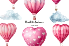 Watercolor pink heart shape air balloon clipart Product Image 1