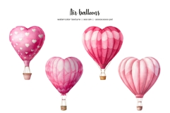 Watercolor pink heart shape air balloon clipart Product Image 2