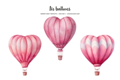 Watercolor pink heart shape air balloon clipart Product Image 3