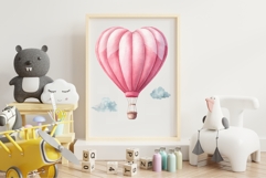Watercolor pink heart shape air balloon clipart Product Image 5