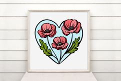 Heart and Poppy Flower Graphic Floral Wreath Clipart PNG Product Image 2