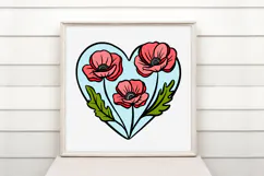 Heart and Poppy Flower Graphic Floral Wreath Clipart PNG Product Image 2