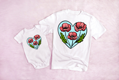 Heart and Poppy Flower Graphic Floral Wreath Clipart PNG Product Image 3