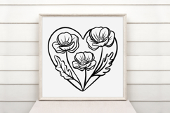 Heart and Poppy Flower Graphic Outline Floral Wreath Clipart Product Image 2