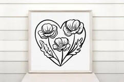 Heart and Poppy Flower Graphic Outline Floral Wreath Clipart Product Image 2