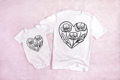 Heart and Poppy Flower Graphic Outline Floral Wreath Clipart Product Image 3