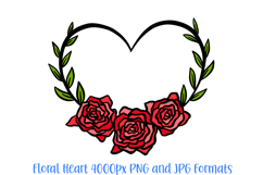 Heart and Roses Wreath Flower Graphic Clipart PNG Illustration