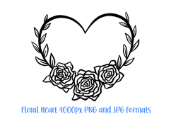 Heart and Roses Wreath Flower Graphic Clipart PNG Illustration Outline