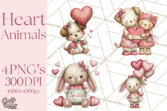 Valentine Clipart PNG, Cute Critters Hearts, Puppies Kittens Product Image 1