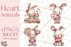 Valentine Clipart PNG, Cute Critters Hearts, Puppies Kittens Product Image 1