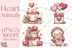 Valentine Clipart PNG, Cute Critters Hearts, Puppies Kittens Product Image 1