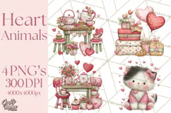 Valentine Clipart PNG, Cute Critters Hearts, Puppies Kittens Product Image 1