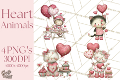Valentine Clipart PNG, Cute Critters Hearts, Puppies Kittens Product Image 1